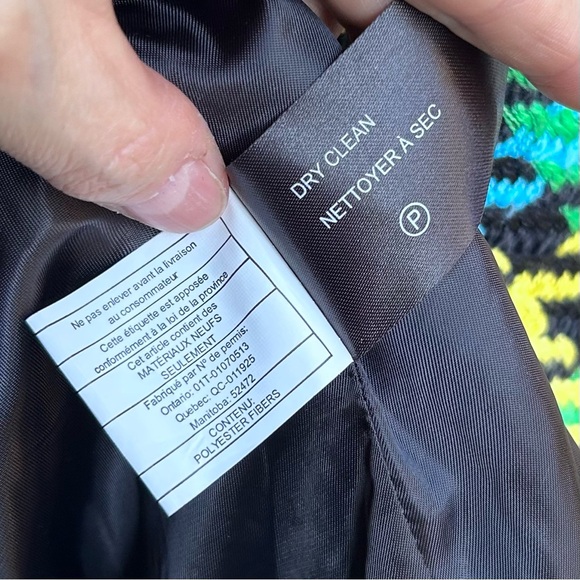 Sam Edelman Multicolor Houndstooth Coat Rainbow Colorful Artsy Bold Size 12 - Picture 9 of 10